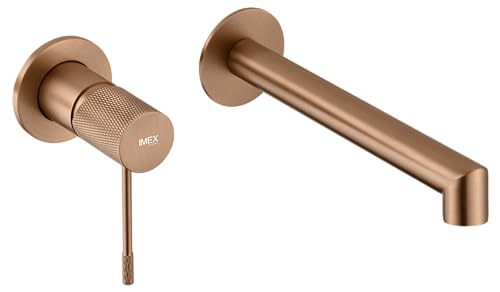 MICE - Grifo de lavabo empotrado - Monomando grifo de baño con sistema de montaje en pared, kit para montaje final - Griferia empotrado baño Color Oro Rosa Cepillado GLD038/ORC