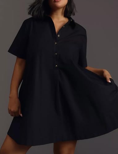 Women Short Sleeve Swing Tunic Mini Dress Oversized Button Down Shirt Dress Summer Casual Flowy A Line Dress4