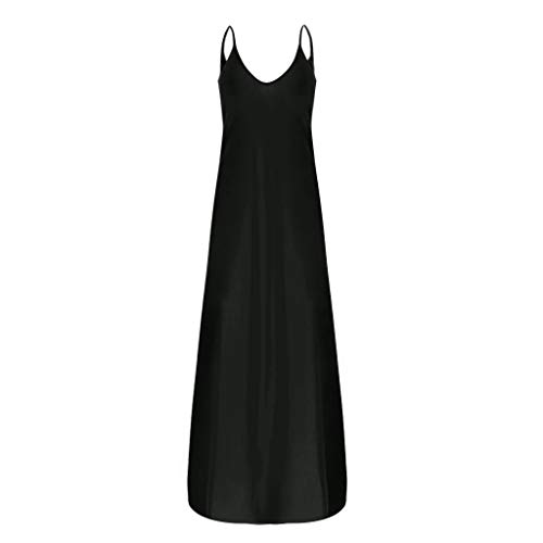 WoCoo Women Summer Maxi Dress Casual Plus Size Sleeveless Printed Long Dresses Cami Spaghetti Strap Boho Dress with Pocket(A-Black,Large) - Thumbnail 3