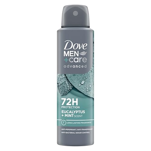 Dove Deodorante Dove Men + Care Eucalipto e Menta Spray Advanced Care, Deodorante Uomo, con 1/4 Crema Idratante, Formula Idratante e Delicata sulla Pelle, Protezione Fino a 72 Ore, 150 ml