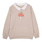 CM C&M WODRO Women Frog Sweatshirt Kawaii Mushroom Cute Oversize Pullover Hoodie Teen Girl Aesthetic Cottagecore Clothes Pocket Tops (Small, Beige)