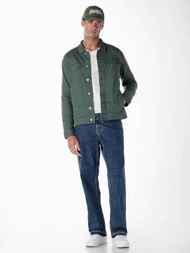 Image of JACK & JONES Men's Spread Collar Cotton Standard Length Washed Denim Jacket