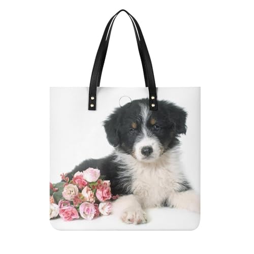 Sac à bandoulière motif fleur chien pour femme performant et grand tote bag de voyage 39x39cm