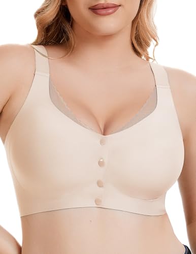 Womens Front Closure Bras for Women Seamless No Underwire Mesh Neck Bralettes Supportive Wireless Mastectomy Bra