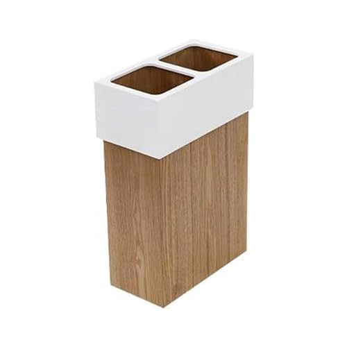 HYDIK Paragüero de Estilo japonés, Soporte para Paraguas de Madera Maciza, Organizador de Doble Tubo con Bandeja de Goteo extraíble para Pasillo (Madera, 50 x 34 x 18 cm)