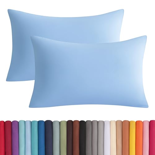 BEDSUM Microfiber Standard Pillowcases Bedding Set of 2, Soft Wrinkle Resistant and Easy Care Pillow Cases with Envelope Closure for Kids, 20x26 inches, Sky Blue