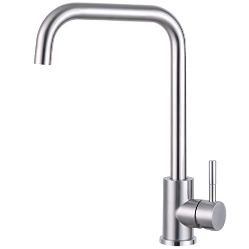 Rubinetto da cucina, girevole a 360°, miscelatore da cucina, ad alta pressione, ad arco alto, monocomando, rubinetto da cucina con attacco G3/8, in acciaio inox spazzolato