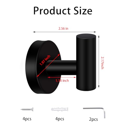 Ishua 2pcs Bath Towel Hook Coat Hook, Round Shower Wall Hook for Bathroom, Coat Towel Hook for Robe Hanging, Black - Image 3