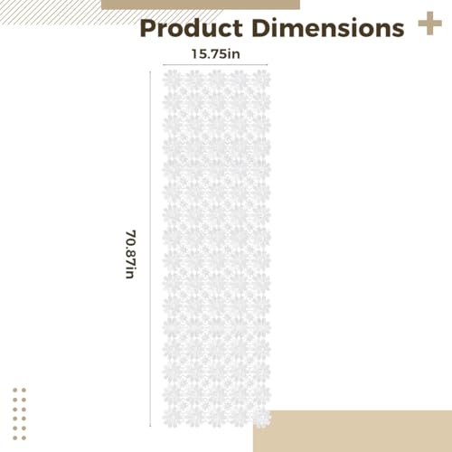 Chemin de table décoratif polyester blanc 40 x 180 cm en dentelle légère - 4