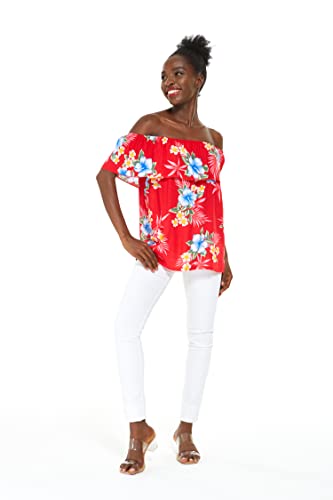 Image of Matchable Family Hawaiian Luau Men Women Girl Boy Clothes in Hibiscus Red