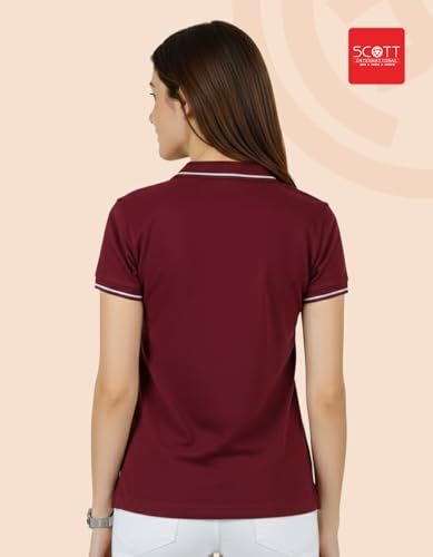 Image of Scott International Women's Cotton Polo T-Shirt | Half Sleeve Plain Collar Tee | Stylish Casual Top | Plain T-Shirt for Girls | Workwear for Office & Casual Wear