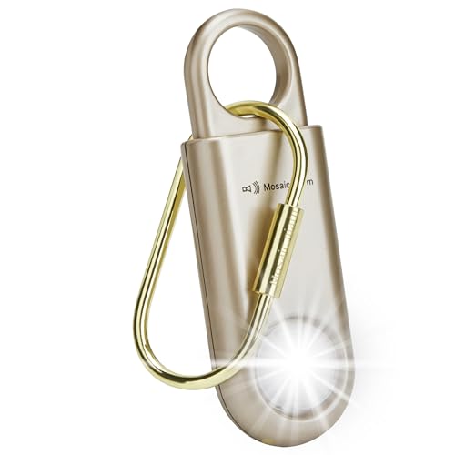 130dB Personal Safety Alarm Strobe Light. Loud Sound Keychain Siren with Carabiner for Women, School Children, Night Runners, Hiking. Bear Alarm Deterrent. SOS Emergency Self Defense Alerts. Gold