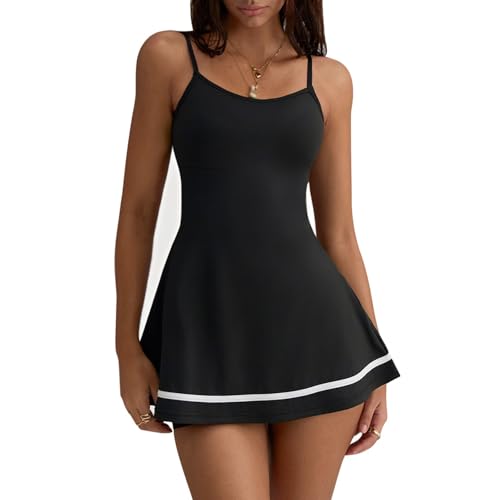 Womens Tennis Dress with Built in Shorts Spaghetti Straps Outfits Summer Cami Dress