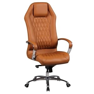 FineBuy Bürostuhl Monterey Echt-Leder Schreibtischstuhl XXL Polsterung Design Chefsessel hohe Rückenlehne mit Kopfstütze Drehstuhl Drehsessel höhenverstellbar Wippfunktion Hartbodenrollen Caramel