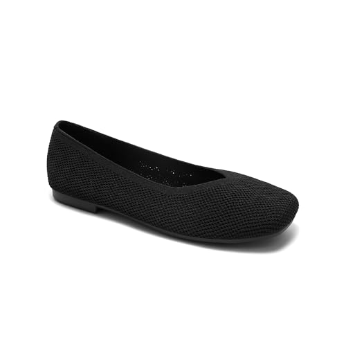 Arromic Wide Width Flats for Women Square Toe Ballet Flats Shoes Comfortable Slip On Knit Dressy Flats2