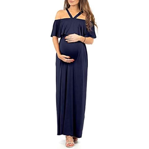 Women's Open Shoulder Maternity Dress with Ruffles Cover