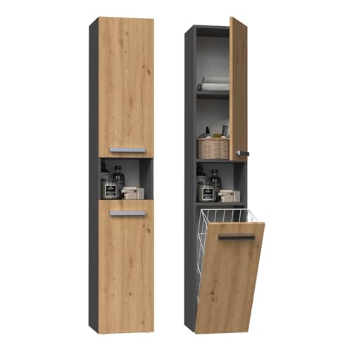 ADGO Armoire de Salle de Bain - 31x174x30 cm Panier a Linge - Colonne Salle de Bain Rangement - 2...