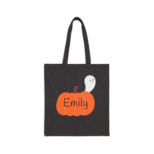 Personalized Halloween Cotton Canvas Tote Bag, Trick-or-Treating Bag, Spooky Ghost Tote, Cute Pumpkin Bag, Custom Name Gift