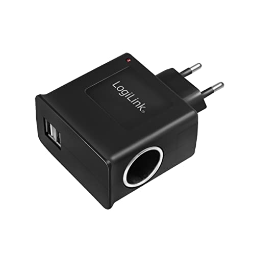 LogiLink Steckdosenadapter, 2x USB-Port 1A max. (5W) + 1x Zigarettenanzünder Buchse 1A max (12W)