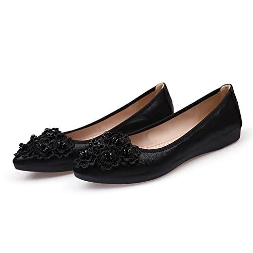 Ballerines Plates Pliables décontractées pour Femme avec Strass étincelants - Chaussures Plates Confortables à Enfiler, A6 Noir., 39.5 EU
