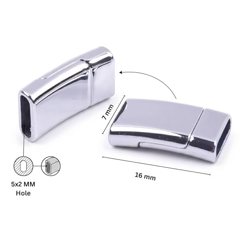 Image of Beadsnfashion 10 Pcs Flat Magnetic Clasps for Jewellery Making - 16x7mm, 5x2mm Hole Size, Silver Finish Magnetic Clasp for Bracelet & Necklace, Premium Jewelry Findings for DIY Crafting