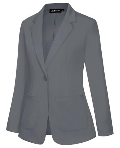 MINTLIMIT Womens Dark Grey Blazer Long Sleeve Lapel Open Front Cardigan Jacket Casual V Neck Long Sleeve Suit Jacket Office,M2