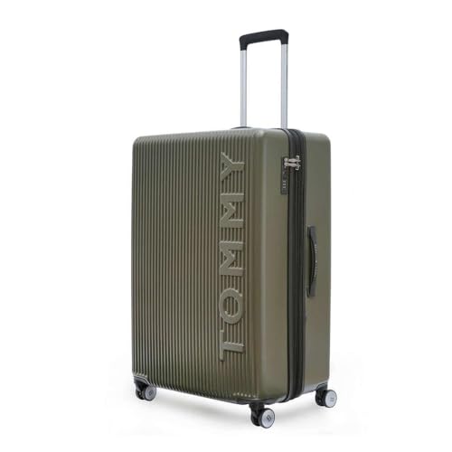 Image of Tommy Hilfiger Large Hard Luggage Empire X - Olive | Check-in Trolley Bag with TSA Lock | 360 Spinner Double Wheels | Telescopic Handle | Polycarbonate Shell Suitcase | 77cm | 95L Capacity