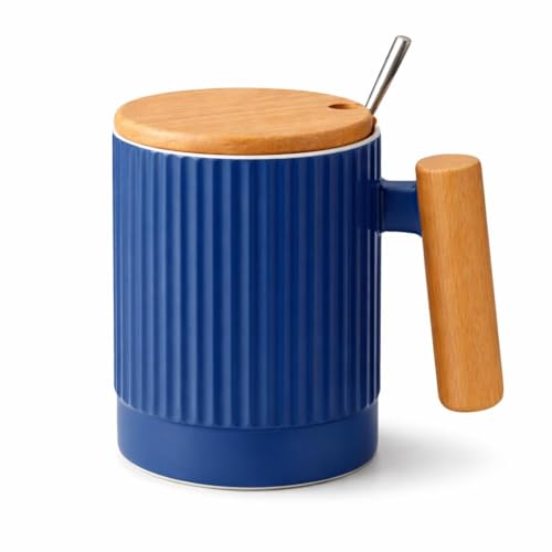 Image of Coffee Mug, Gift for Woman, Birthday Present for Girlfriend, Present for Wife Birthday, Mugs for Present, Holi Gifts, Panda Mug with Lid & Spoon (Fluted Blue)