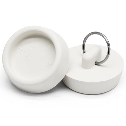 2 PCS 1-1/2 Inch to 1-5/8 Inch Rubber Drain Stopper with Hanging Ring, White Tub Drain Stopper, Sink Stopper Drain Plug, Rubber Sink Plug for Bathroom, Bathtub, Sewers and Kitchen