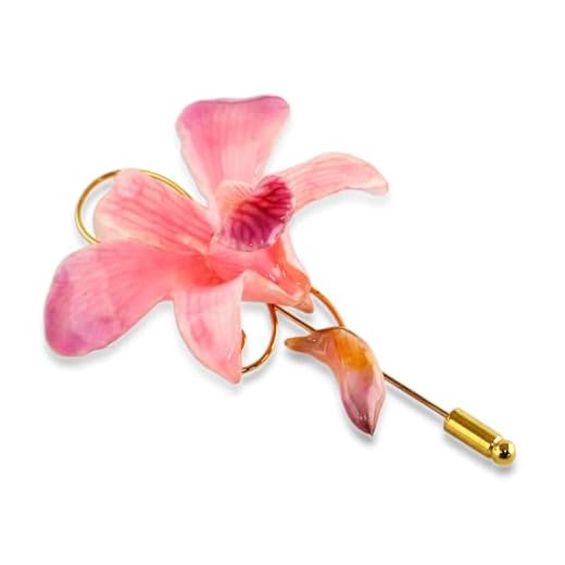NOVICA Handmade Gold Plated Pin | Artisan Crafted Brooch | Natural Flower Design | Gold Plated Dendrobium Orchid | Long Needle | Suit Coat Accessory | Thailand Floral | Eternal Orchid 3"L x 1.8"W x