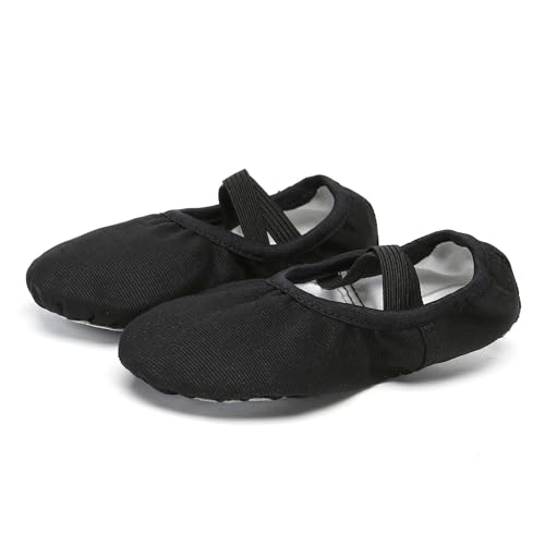 Danzcue Ballet Shoes for Women Soft Canvas Adult Dance Slippers, Ideal Ballet Flats for Women, Black 7M2
