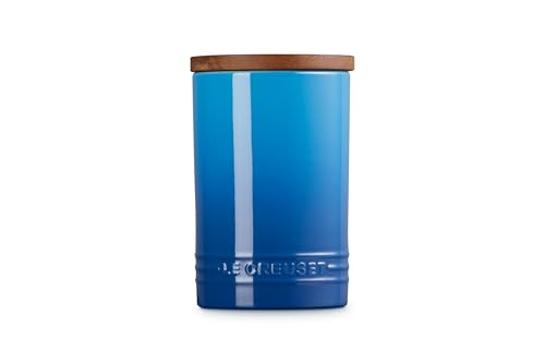 Image of Le Creuset Signature Large Salt Cellar and Storage Canister with Wood Lid, 26 oz., Marseille