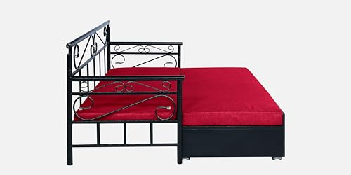Image of 3 Seater Metal Sofa Cum Bed with Hydraulic Storage | Single Size Sofa Cuma Bed | 3 Seater Sofa Set, Metal Sofa Set for Living Room (Red, Single Size (76 inch x 48 inch))