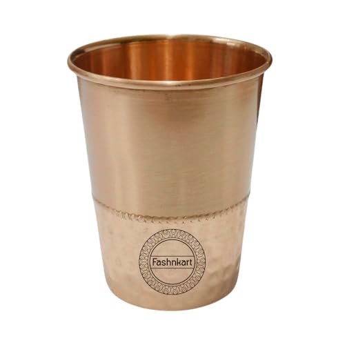 Fashnkart Vasos de cobre puro para beber agua, salud ayurvédica, vasos de cobre puro de 300 ml (medio martillado)