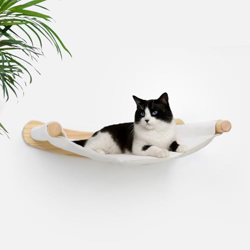 CYDDUP Heavy Duty Wooden Wall Mounted Cat Hammock - 21 * 18 in for Extra Large Indoor Cats 30 Lbs