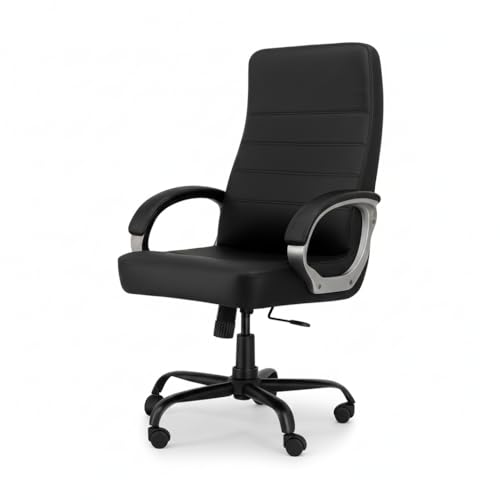 Image of NEWTURN� Rolex High-Back Ergonomic Office Chair - Premium Leatherette, Rolling, Tilt, Chrome Base, 2-Yr Warranty, Study, Work, WFH Comfort