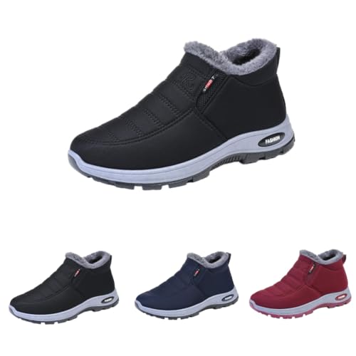 Womens Winter Snow Boots Warm Sheepskin-Lined Orthopedic Shoes Slip on Ankle Sneakers with Arch Support Comfortable Lightweight Waterproof Walking Fur Fuzzy Thermal Soft Booties Outdoor Hiking Shoes