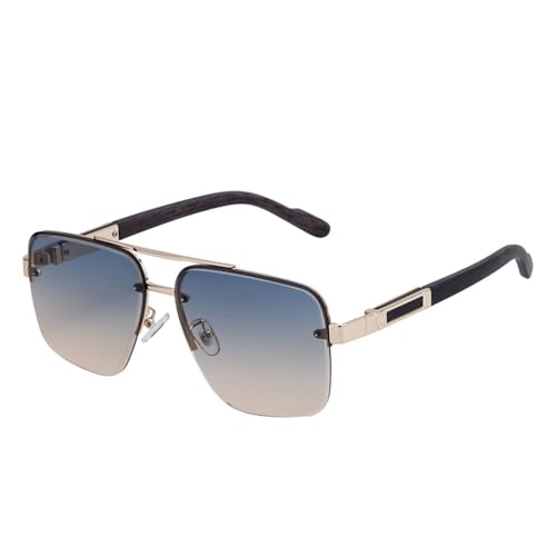 Lunettes de soleil carrées sans monture hommes grande taille verre rectangulaire vintage