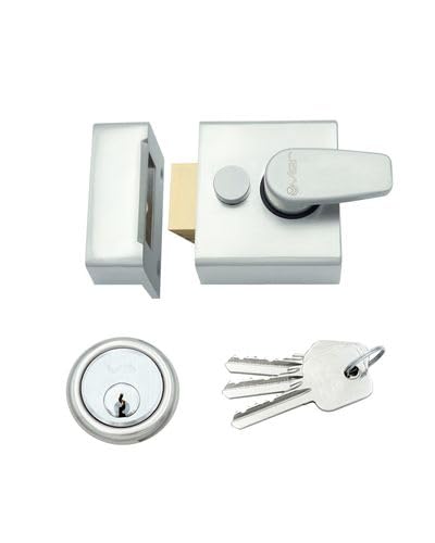 Kooples Hardware Narrow Nightlatch 40mm – Traditional Rim Lock for Internal or External Wooden Doors – Reversible Latch – Satin or Polished Finish – Fixings Included (Satin Chrome)