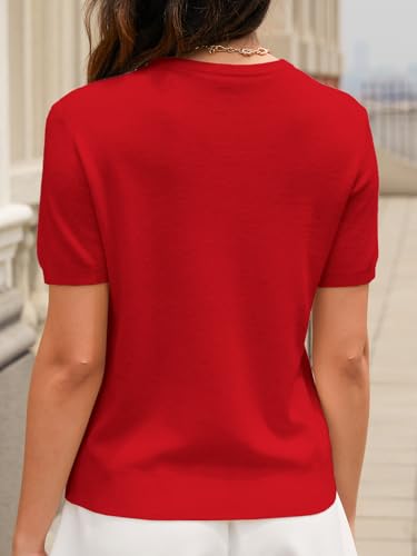 Image of DAIMIDY Womens Short Sleeve Cotton & Modal Sweater Lightweight Casual Crew Neck Knit Pullover Tops,Red, US M