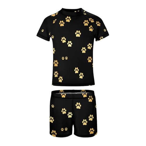Dog Gold Paw PrintsChildren's Swimsuits Boys Two Piece Suit7-9Y（120cm）3