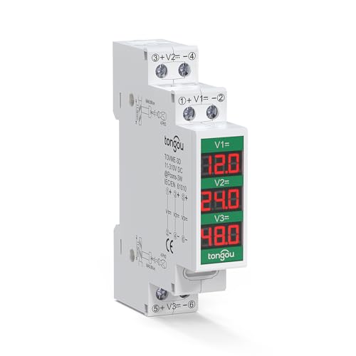 TONGOU Voltmètre Numérique sur Rail Din DC 11-310V, Voltage Meter 3 Affichage Digital, Testeur de tension à courant continu Compteur Volt Gauge Din pour le...