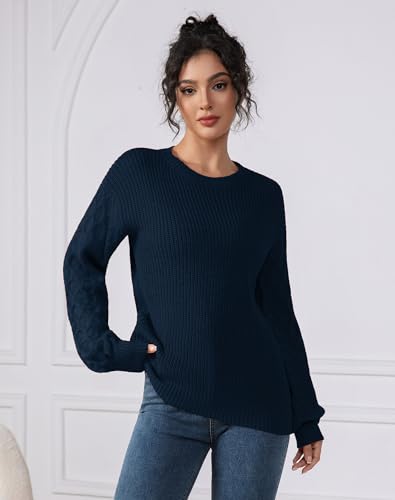 Fall Sweaters for Women 2025 - Lightweight, Honeycomb Long Sleeve, Elastic Hem, Crew Neck, Textured Knit Pullover