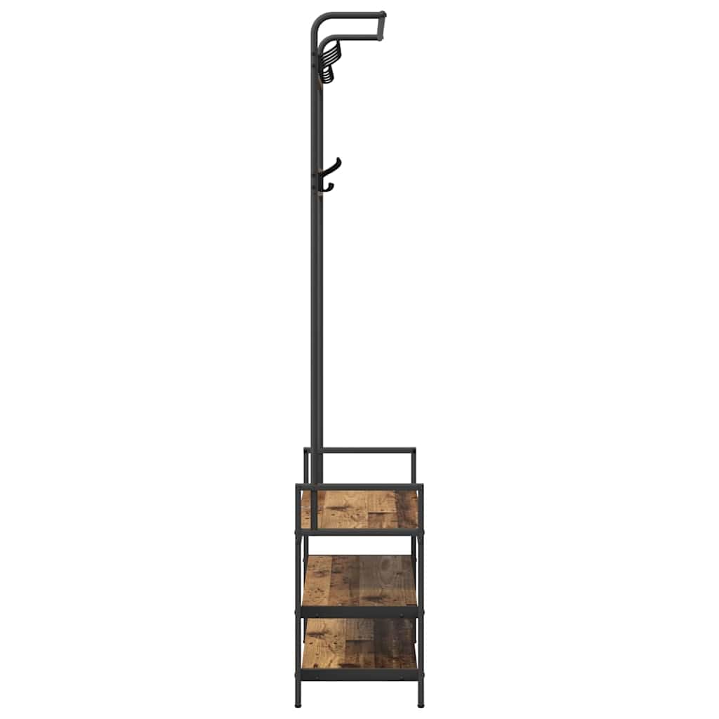 Wieszak garderobiany z 3 półkami, wieszak na ubrania z materiału drewnopochodnego i ramy stalowej, szafa garderobiana do przedpokoju i wejścia, 75 x 34 x 184 cm