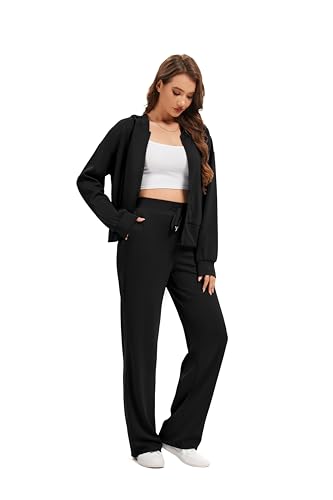 Sixstar Women Two Piece Outfits Sweatsuit Zip Up Sweatshirt Wide Leg Sweatpant Matching Travel Tracksuit Lounge Sets3