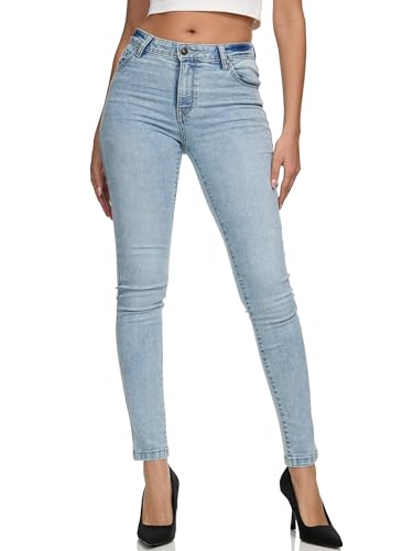REPUBLIX Damen Mid Waist Skinny-Fit Stretch Denim Jeans Basic RJ-1001 Bleached Blue 40