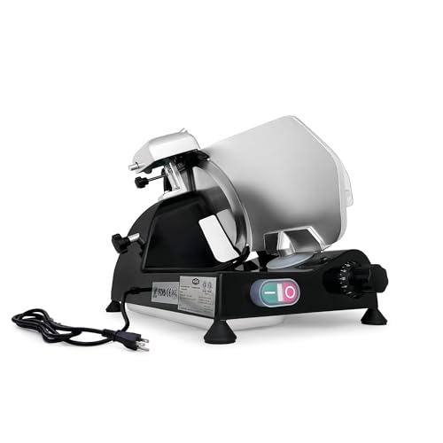 KWS MS-10XS Premium 320W Electric Meat Slicer 10-Inch in Black with 304 Stainless Steel Blade, Frozen Meat/Deli/Cheese/Food Slicer Low Noises Commercial and Home Use [ ETL, NSF Certified ]