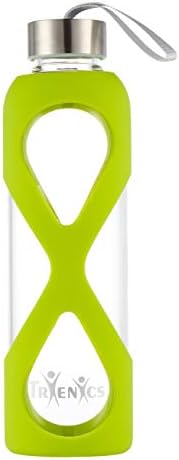 Trienics 550ml Glass Water Bottle, Eco-Friendly Borosilicate Glass Sports/Travel Water Bottle with a Non-Slip Silicon Sleeve, Stainless Steel leak-proof cap, BPA-Free, no Plastic