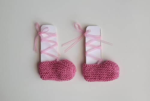 FIRST BALLET SLIPPERS - 0 to 1 month - Newborns- 100% HANDMADE KNITTED - BABY GIRL SHOES2