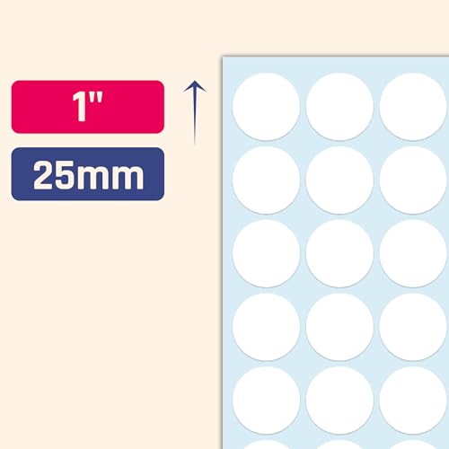 1000 Stück, 25mm - Klebepunkte Weiß, Weiße Weiss Punkte Aufkleber Sticker, Runde Punktaufkleber Markierungspunkte